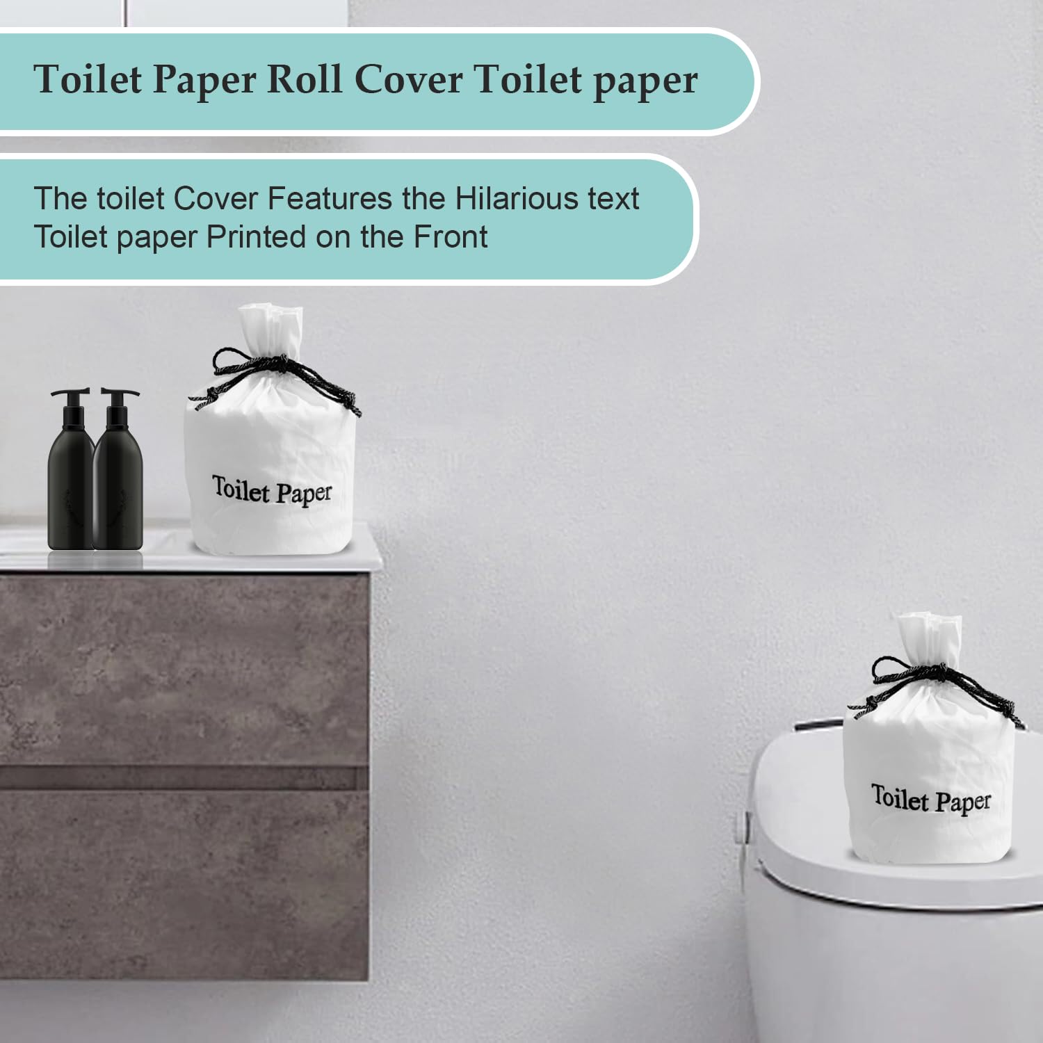 Born Uncommon Funny Spare Toilet Paper Tissue Cover - Reusable & Washable Fabric Toilet Paper Roll Storage Bag with Drawstring Closure - Bathroom Decor for Office, Hotels & Home Toilet Paper Storage