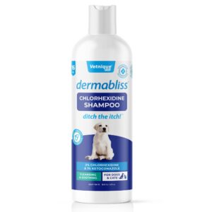 vetnique dermabliss chlorhexidine for dogs skin health - antibacterial medicated dog shampoo - for skin infections & irritation, hot spots & redness relief (medicated shampoo, 16oz)