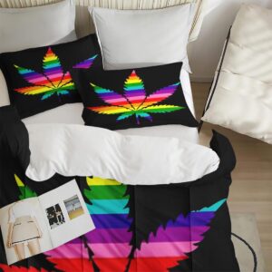 Pinbeam Comforter Set Queen Size, Rainbow Leaf Gay Pride Bedding Set for Kids and Adults Bedroom Decor, Love Women Teenage Comforter Set and 2 Pillow Cases