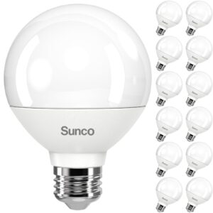 sunco 12 pack vanity globe light bulbs g25 led for bathroom mirror, high output 1000 lm, 100w equivalent 11w, 5000k daylight, dimmable, e26 base, round frosted decorative bulb