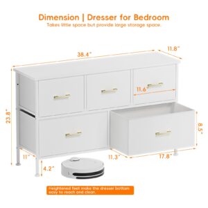 YILQQPER Bedroom 5 Drawer Dresser, White Dresser with Fabric Drawer, Drawer Cabinet PU Finish, Metal Handle, Closet Kids Room, TV Stand up to 43 inches, White (White, 5 Drawers)