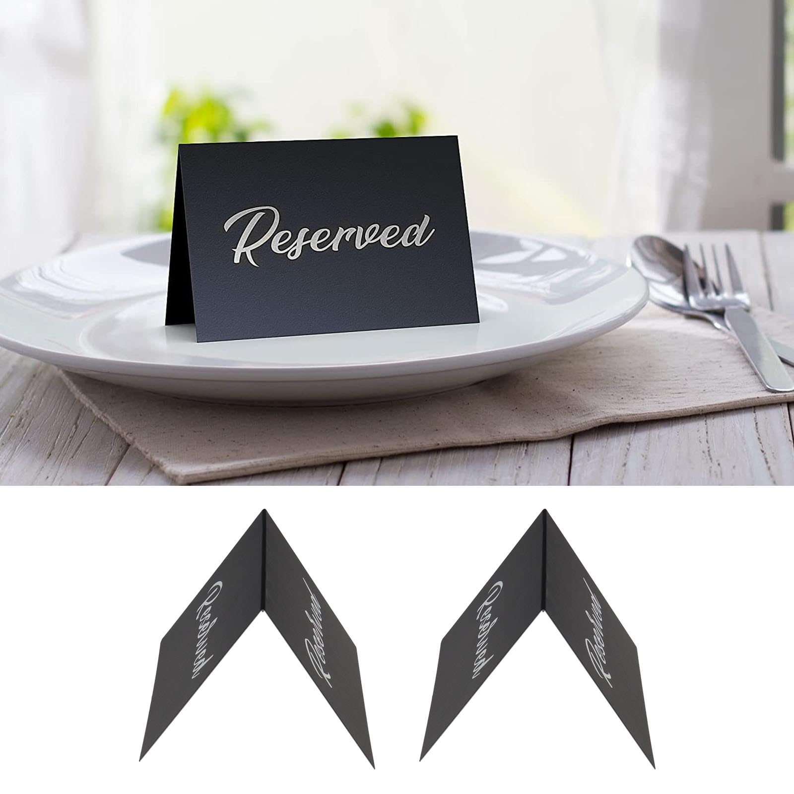 Micro Traders 20PCS Reserved Table Signs Double Sided Tent Cards Silver Foil Reserved Seating Labels for Wedding Party Restaurant Supplies 10x15cm Black