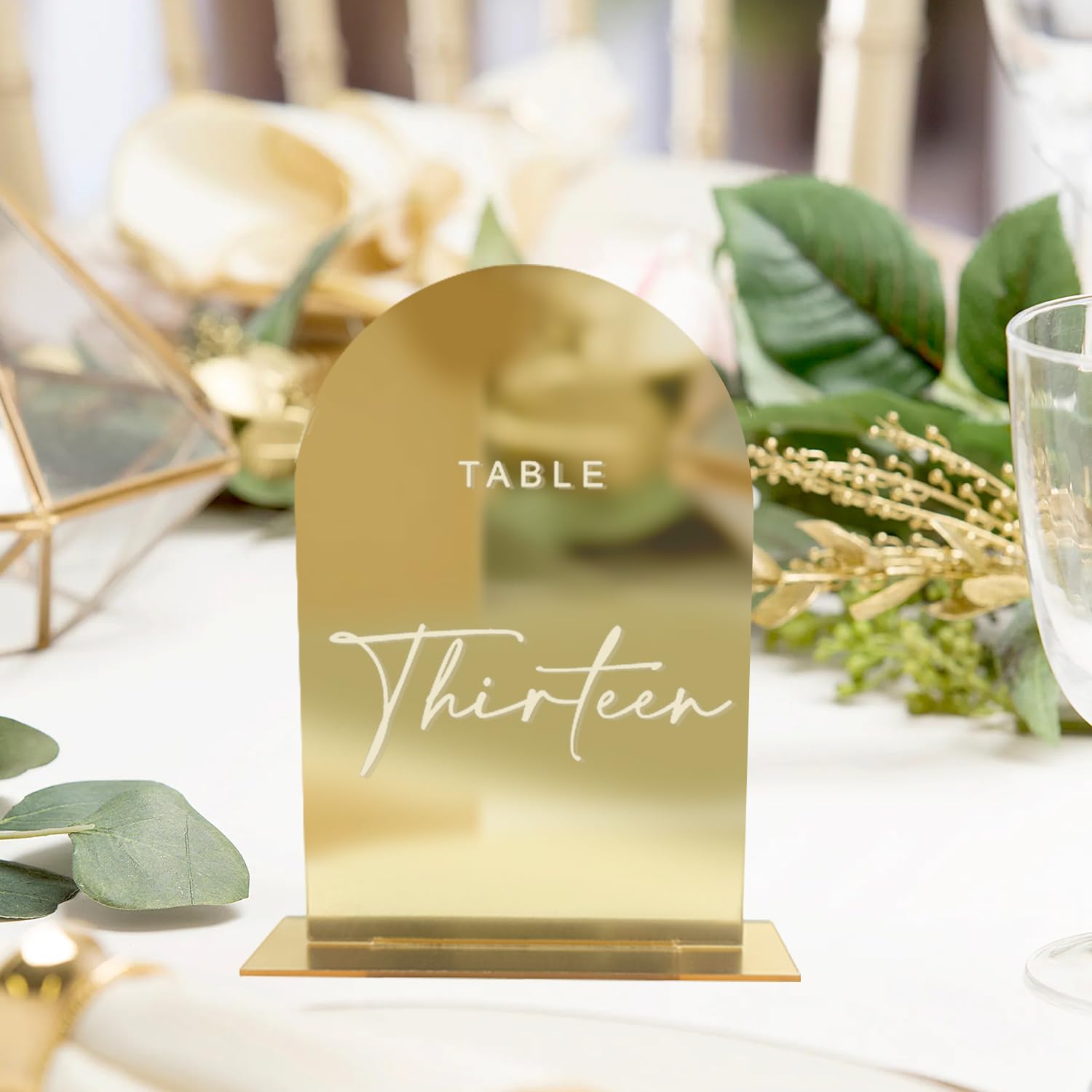 20 Pcs Gold Mirror Acrylic Arch Table Numbers for Wedding Reception, 4.5×5.7 Inch Gold Acrylic Wedding Table Signs 1-20 with Holders, Minimalist Style Gold Mirror Arch Table Numbers, for Restaurant