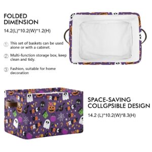 Happy Halloween Purple Storage Basket Fabric Kitchen Baskets Pumpkin Skull Ghost Bat Trick or Treat Open Home Storage Bins Boxes Foldable for Candy Toy Decorations Baskets 16×12×8 Inches