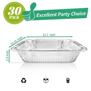 BIOCEAN Aluminum Pans 9x13 Inch 30 Pack, Extra Heavy Duty Foil Pans with Half Size Deep Steam Aluminum Tray Tin Foil Pans for Prepping Food, Storing Heating, Cooking, Baking, Roasting