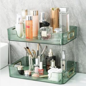 DEAMACE Bathroom Counter Organizer, Bathroom Counter Shelf, Makeup Organizer for Vanity, Bathroom Organizer for Skincare, Cosmetics, Perfumes, Lotions, Toiletries (Green)