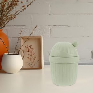 VILLCASE Mini Trash Can with Lid, Green, Plastic, Desktop Waste Disposal, Cactus Shaped, 11"