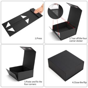 HcoHlow Black Gift Box with Lids for Presents, 7.8 x 7 x 3.1 Inch, Groomsmen Bridesmaid Proposal Gift Boxes with Magnetic Closure, Gift Box for Birthday Christmas Wedding