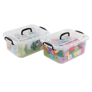 Quickquick 8 L Plastic Latching Box with Handle, Storage Latch Bins with Handles, Clear, 2 Packs