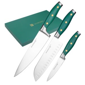 linoroso 3 pieces kitchen knife set with premium gift box, sharp german carbon stainless steel chef knife set for home kitchen and restaurant, cooking gifts for women and men