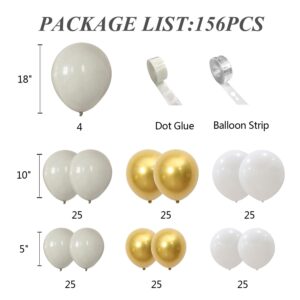 White Sand Gold Balloons Garland Arch Kit, 156pcs White Metallic Chrome Gold Nude Latex Balloons for Boho Neutral Wedding Bridal Baby Shower Engagement First Communion Baptism Birthday Decorations