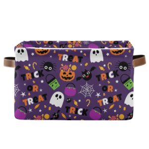 happy halloween purple storage basket fabric kitchen baskets pumpkin skull ghost bat trick or treat open home storage bins boxes foldable for candy toy decorations baskets 16×12×8 inches