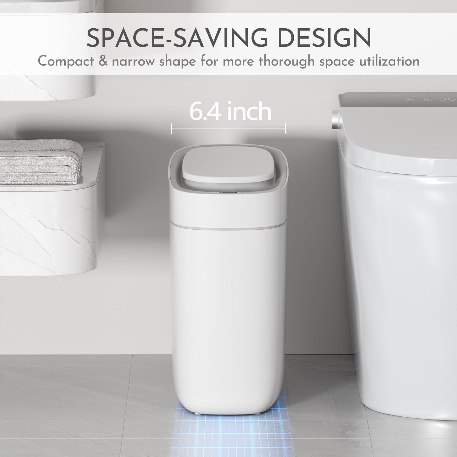 ELPHECO Automatic Bathroom Trash Can with Lid 2.5 Gallon Slim Sensor Garbage Can, 9L Narrow Plastic Trash Bin, Waterproof Motion Sensor Trash Bin for Bedroom, Living Room, Narrow Space