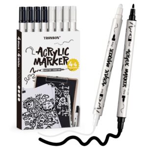 transon 4 black and 4 white paint pens bold and fine dual-tip acrylic paint marker set for rock painting glass canvas wood leather ceramic painting