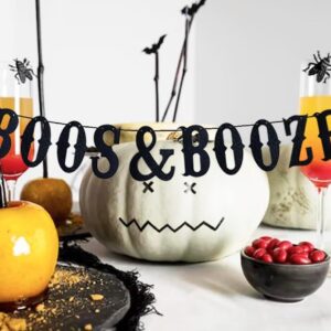 Black Halloween Boos & Booze Banner, Black Glittery Halloween Party Banner for Hocus Pocus Party Decorations, Halloween Bachelorette Party Decorations,Boos and Booze Decor