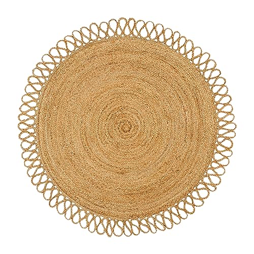 RIANGI Jute Braided Rug Circle Rug 4’ Round Area Rug, Circular Rug - Elegant Rugs for Living Room, 4 Ft Round Rug, Hand Woven Boho Round Rug 4ft for Kitchen, Farmhouse Decorative Floor Rug