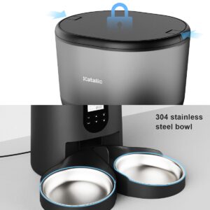 Automatic Cat Feeders for Two Cats, Katalic 6L/25.4cup Double Automatic Cat Food Dispenser with 2 Stainless Bowls,10s Meal Call and Timer Setting 20 Portions 4 Meals Per Day,Pet Feeder for Cat and Dog