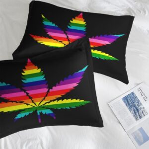 Pinbeam Comforter Set Queen Size, Rainbow Leaf Gay Pride Bedding Set for Kids and Adults Bedroom Decor, Love Women Teenage Comforter Set and 2 Pillow Cases