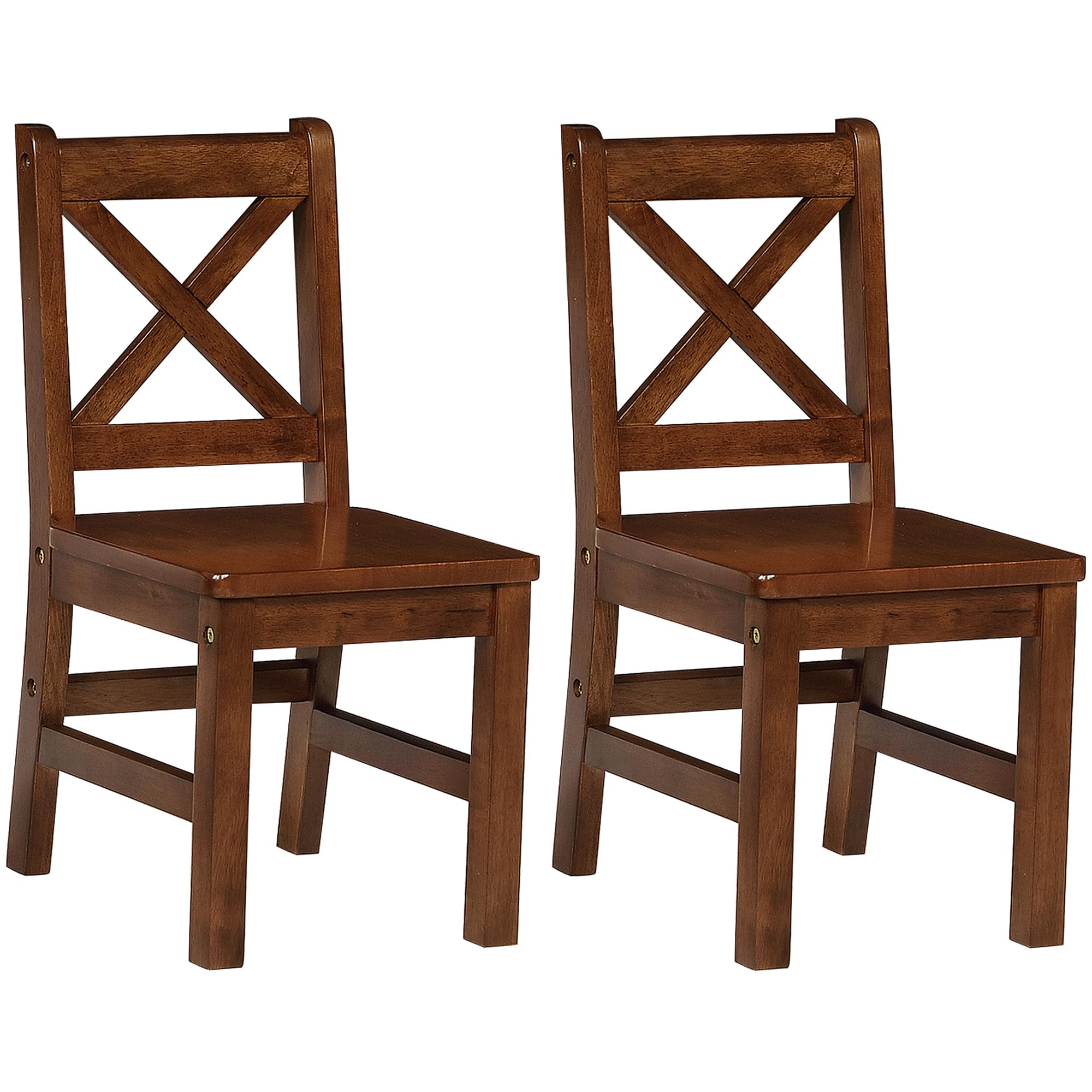 eHemco Solid Hard Wood X Back Kids Chair, Coffee, Set of 2