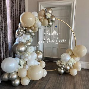 White Sand Gold Balloons Garland Arch Kit, 156pcs White Metallic Chrome Gold Nude Latex Balloons for Boho Neutral Wedding Bridal Baby Shower Engagement First Communion Baptism Birthday Decorations