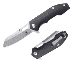 wallopton camping folding knife - s35vn powder steel g10 handle comfortable grip - great for cutting hunting hiking survival, father’s day gifts for men husband dad. include sheath & screwdriver