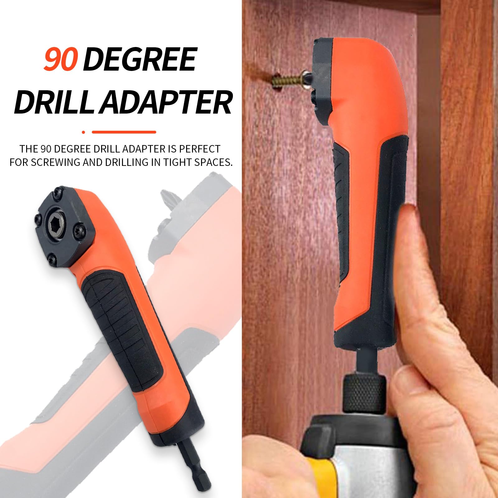 90 Degree Drill Adapter, Right Angle Drill Attachment, ABS Handle Screwdriver Socket Adapter, Drill Bit Corner Adapter, Perfect for Driving Screws and Drill Holes in Tight Spaces(Orange)