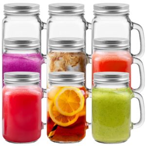 keketin 16 oz glass mason jars with lids,9 pack reusable drinking mason jars with handle,480ml glass overnight oats jar,beer mugs for smoothies,preserve,cocktails,party favors