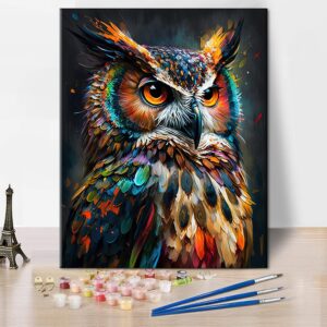 tumovo animal paint by numbers, abstract owl paint by number for adults, delicate animal painting by numbers for home wall decor, oil painting with brushes and pigment, frameless, 16x20 inch