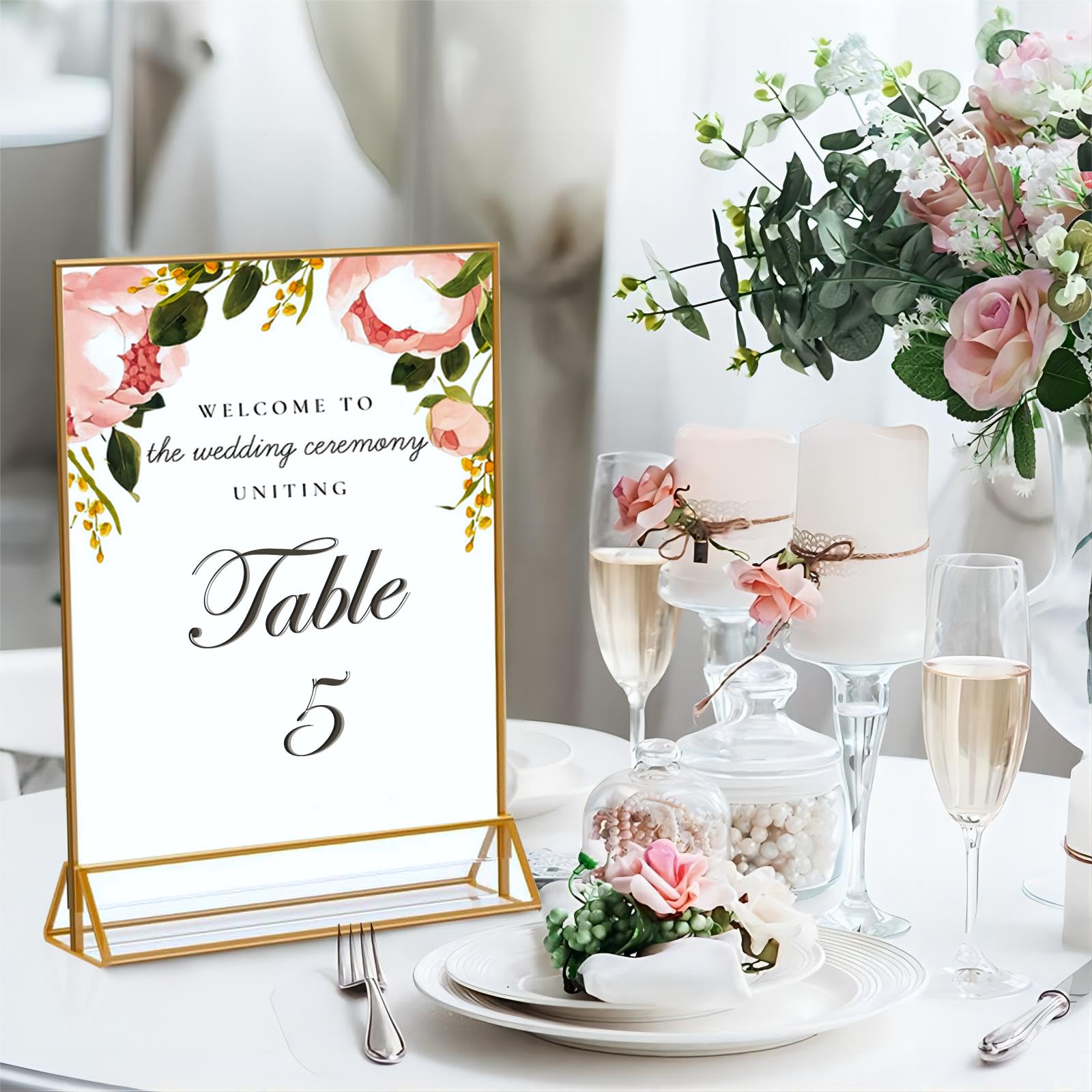 LHFFZJ Acrylic Sign Holder 5x7 Gold Acrylic Frame Display Stand, Clear Wedding Table Number Holder, Acrylic Frames for Home Office Shop Photo Frames Exhibition (6pcs)