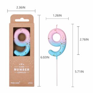 PHD CAKE 2.76 Inch Classical Pink Blue Gold 9 Number Birthday Candles, Gold Number Candles, Cake Number Candles, Party Celebration