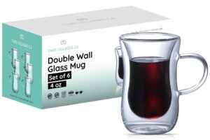 two villages ca 4 oz double wall borosilicate insulated glass coffee mug set of 6, 120ml coffee cups with handle for tea, latte - perfect espresso cup gift