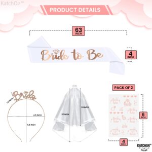 KatchOn, Bride To Be Decorations Kit - Pack of 5 | Bride To Be Sash, Headband, Tattoos, Veil | Bride Sash Bachelorette Party Decorations | Bridal Shower Decorations | Bachelorette Party Accessories