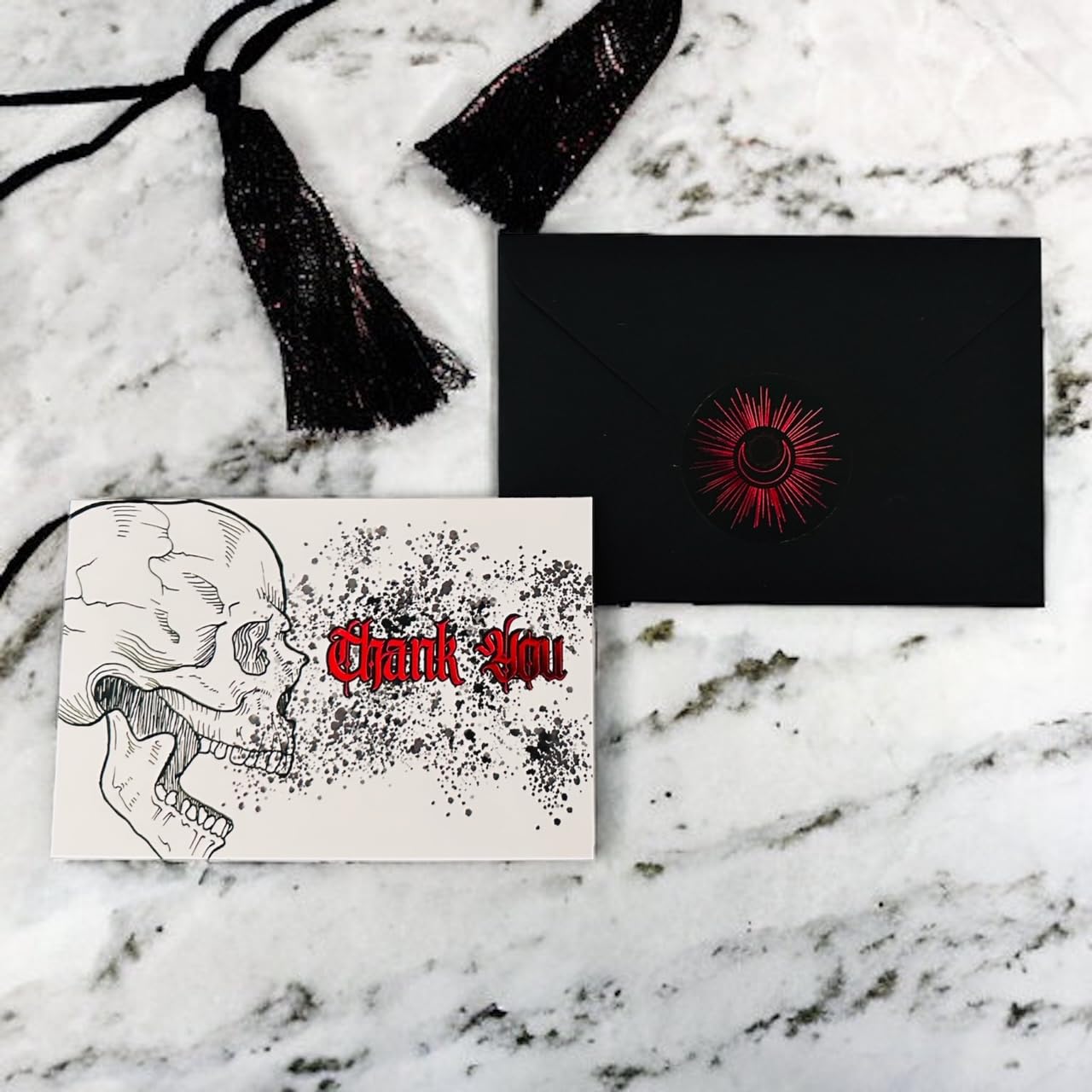 (25/box) Gothic Skull Thank You Cards with Envelopes, 4" x 6" Professional Thank You Card, Classy Thank You Notes, Perfect for Small Business, Wedding, Graduation, Baby Shower, Bridal Shower, Parties