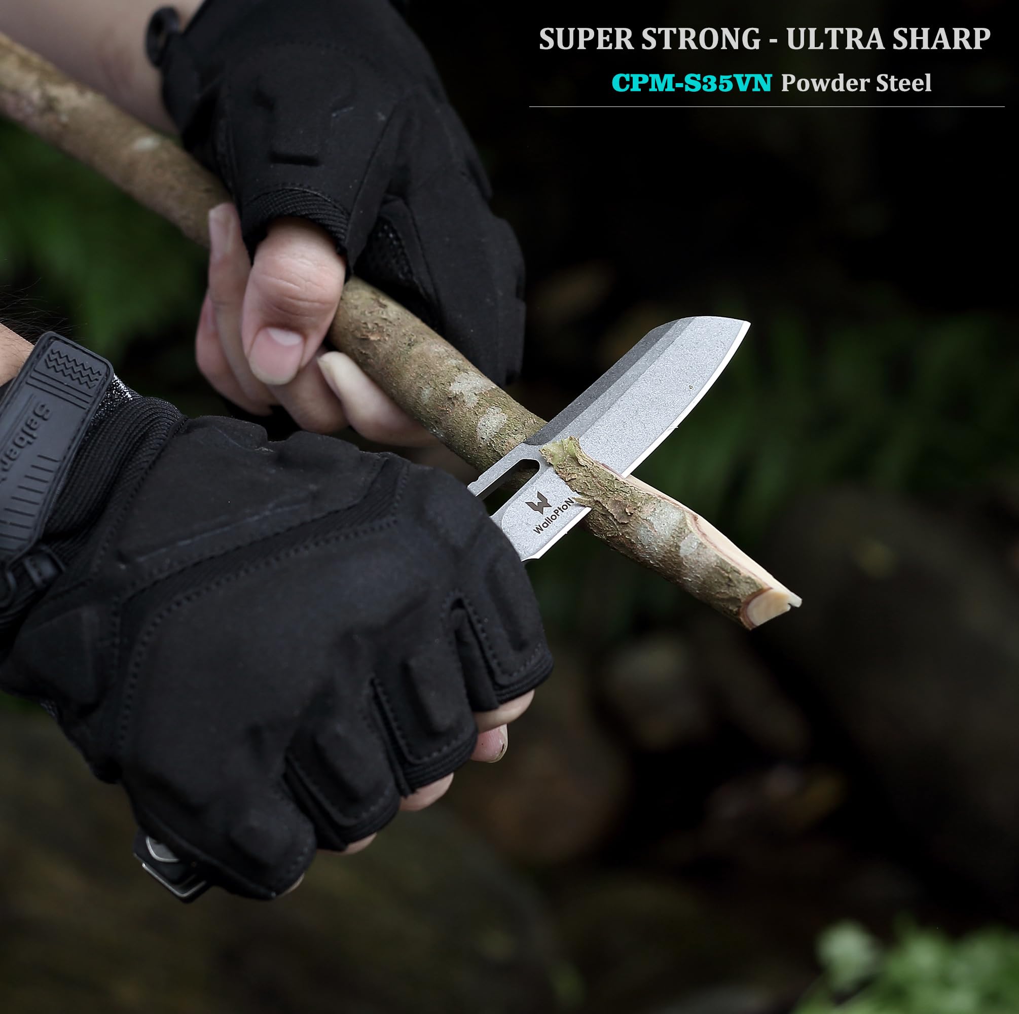 WALLOPTON Camping Folding Knife - S35VN Powder Steel G10 Handle Comfortable Grip - Great for Cutting Hunting Hiking Survival, Father’s Day Gifts for Men Husband Dad. Include Sheath & Screwdriver