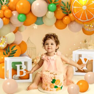 Winrayk Little Cutie Baby Shower Decorations Boy Girl, Baby Boxes with Letters Orange Balloon Arch A Little Cutie is On The Way Backdrop Tablecloth Foil Balloon Gender Reveal Baby Shower Decor Neutral