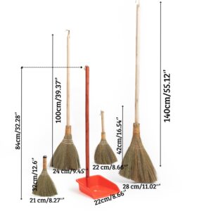 Broom and Dustpan Set for Home, Set of 4 Broom - Large Straw Soft Broom, Hand Whisk Broom, Small Broom, Mini Broom and Dustpan Set with Long Handle for Office, Home Indoor Outdoor…