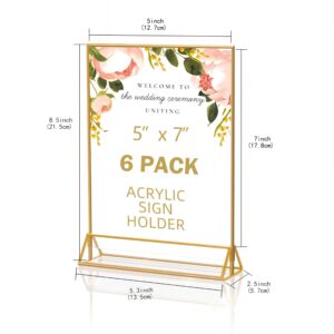 LHFFZJ Acrylic Sign Holder 5x7 Gold Acrylic Frame Display Stand, Clear Wedding Table Number Holder, Acrylic Frames for Home Office Shop Photo Frames Exhibition (6pcs)