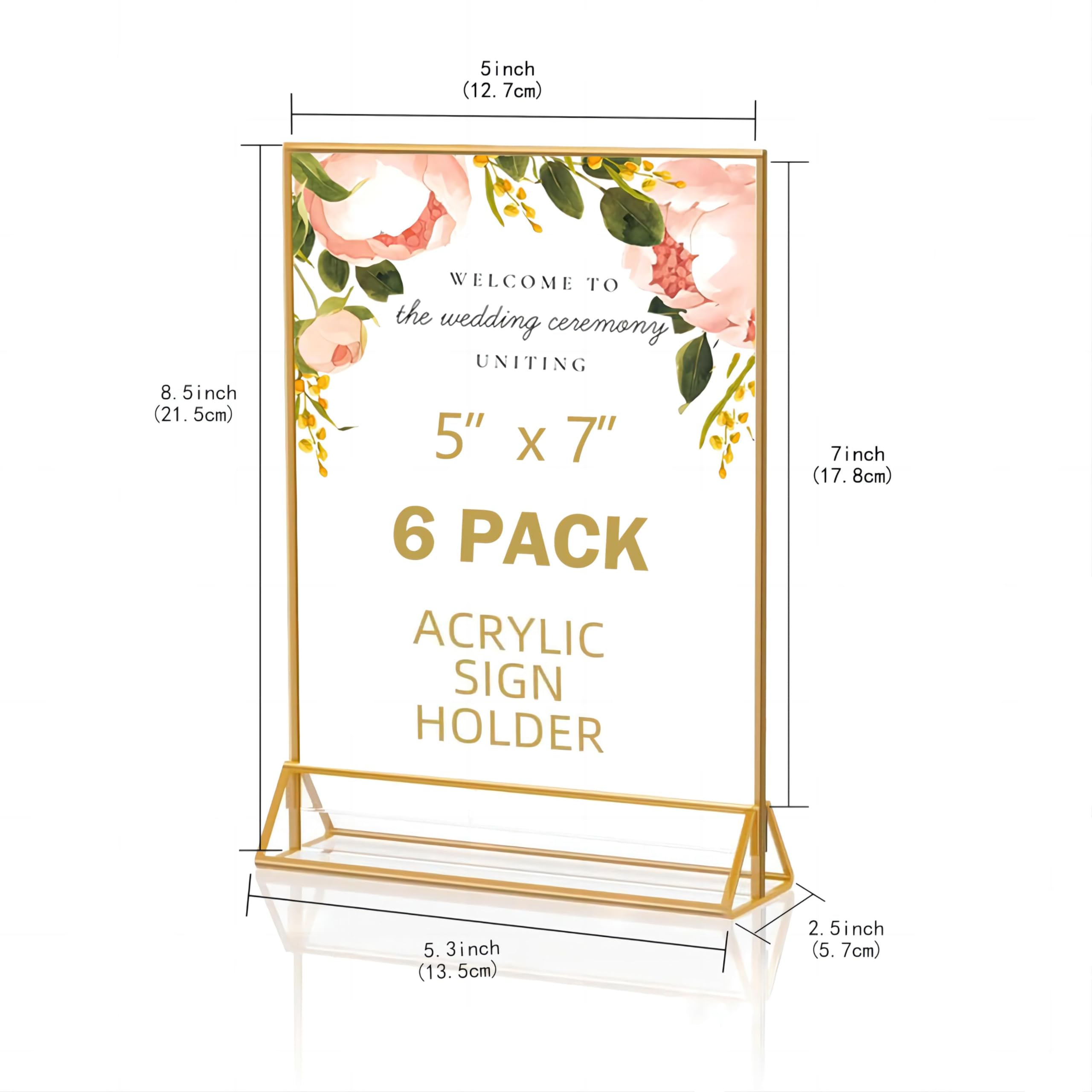 LHFFZJ Acrylic Sign Holder 5x7 Gold Acrylic Frame Display Stand, Clear Wedding Table Number Holder, Acrylic Frames for Home Office Shop Photo Frames Exhibition (6pcs)