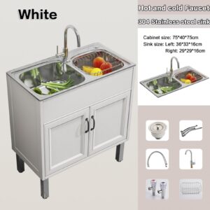 Kitchen Sink Cabinet With Cabinet,Commercial Sink Kitchen，Commercial/Industrial Sink With Cold And Hot Faucet For Small Space Basement Small Rv Business Restaurant ( Color : A , Size : 75*40*75cm )