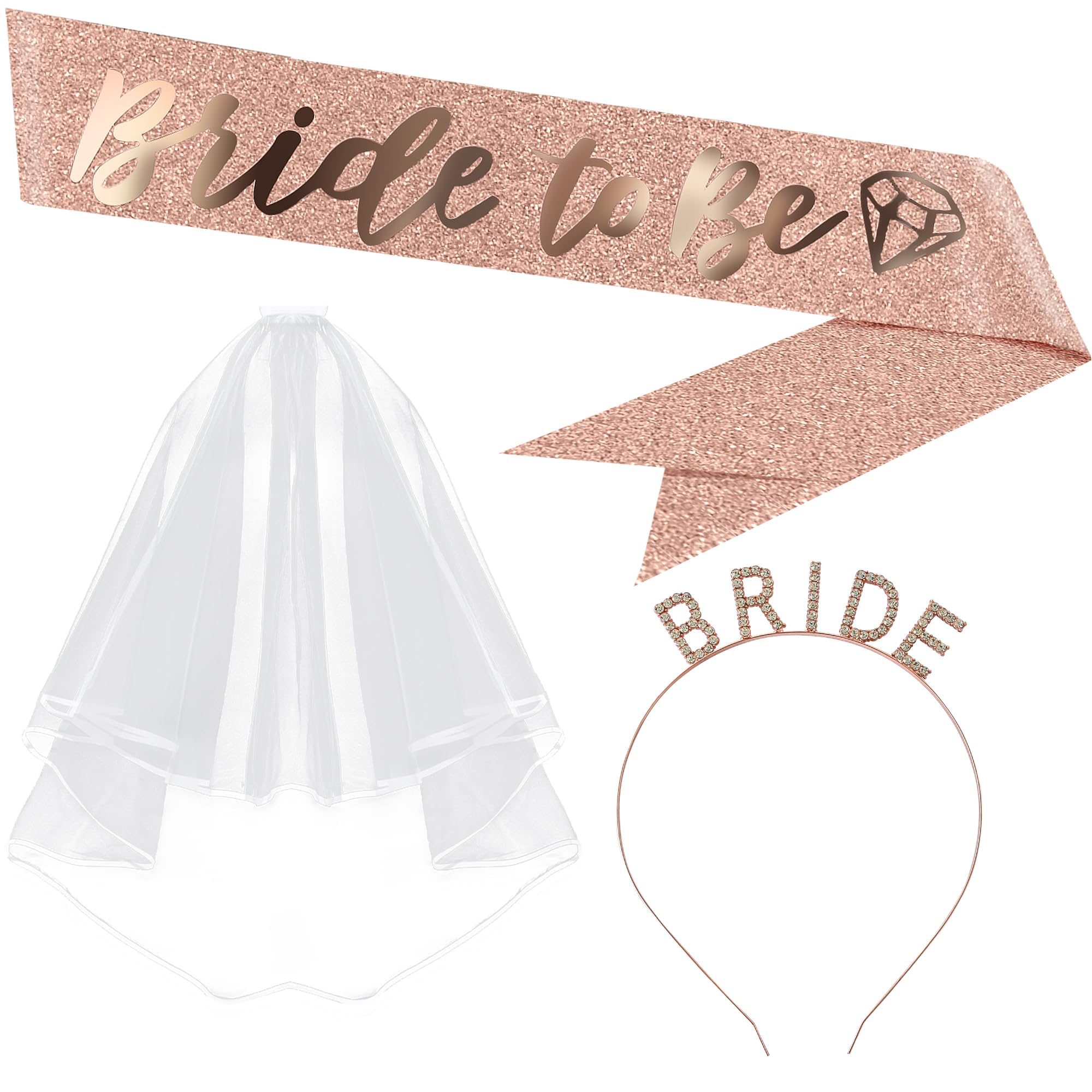 KatchOn, Rose Gold Bride to be Sash Set - Pack of 5 | Bachelorette Sash, Tiara, Veil for Bachelorette Party Decorations | Bachelorette Party Sashes | Bride Tribe Tattoos | Bridal Shower Decorations