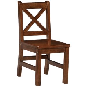 eHemco Solid Hard Wood X Back Kids Chair, Coffee, Set of 2