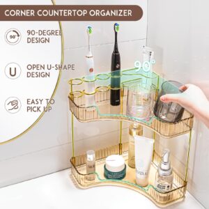 Ghtlves 2-Tier Corner Bathroom Counter Organizer, Gold, Metal