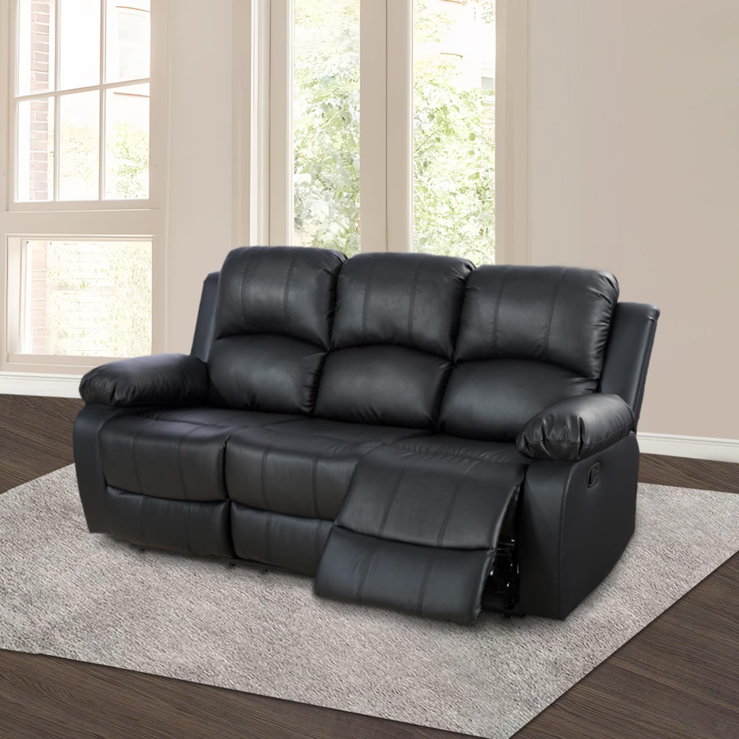 GEBADOL Manual Leather Recliner Sofa,Living Room Furniture Sets, Leather Reclining Sofa for Living Room/Apartment/Office(Black Leather Sofa,1 Piece)