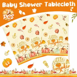 Little Pumpkin Baby Shower Decorations 3Pcs Little Pumpkin is On The Way Tablecloths Fall Theme Disposable Plastic Rectangle Table Covers for Autumn Thanksgiving Boy Girl Baby Shower Party Supplies