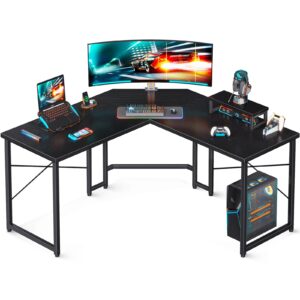 aodk l shaped gaming desk, computer corner desk, pc gaming desk table with large monitor riser stand for home office sturdy writing workstation,51 * 19 inch,classical black