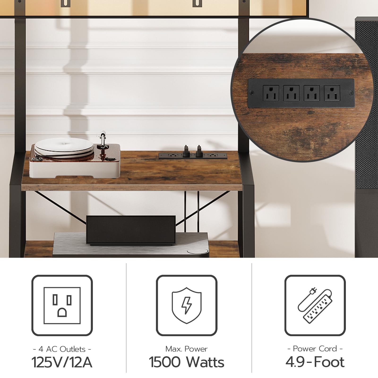 HOOBRO Rolling TV Stand with Mount and Power Outlet Up to 55 inch TV, Corner Entertainment Center, Small TV Stand with 3-Tier Storage Shelves for Living Room, Bedroom, Rustic Brown and Black BF66UDS01