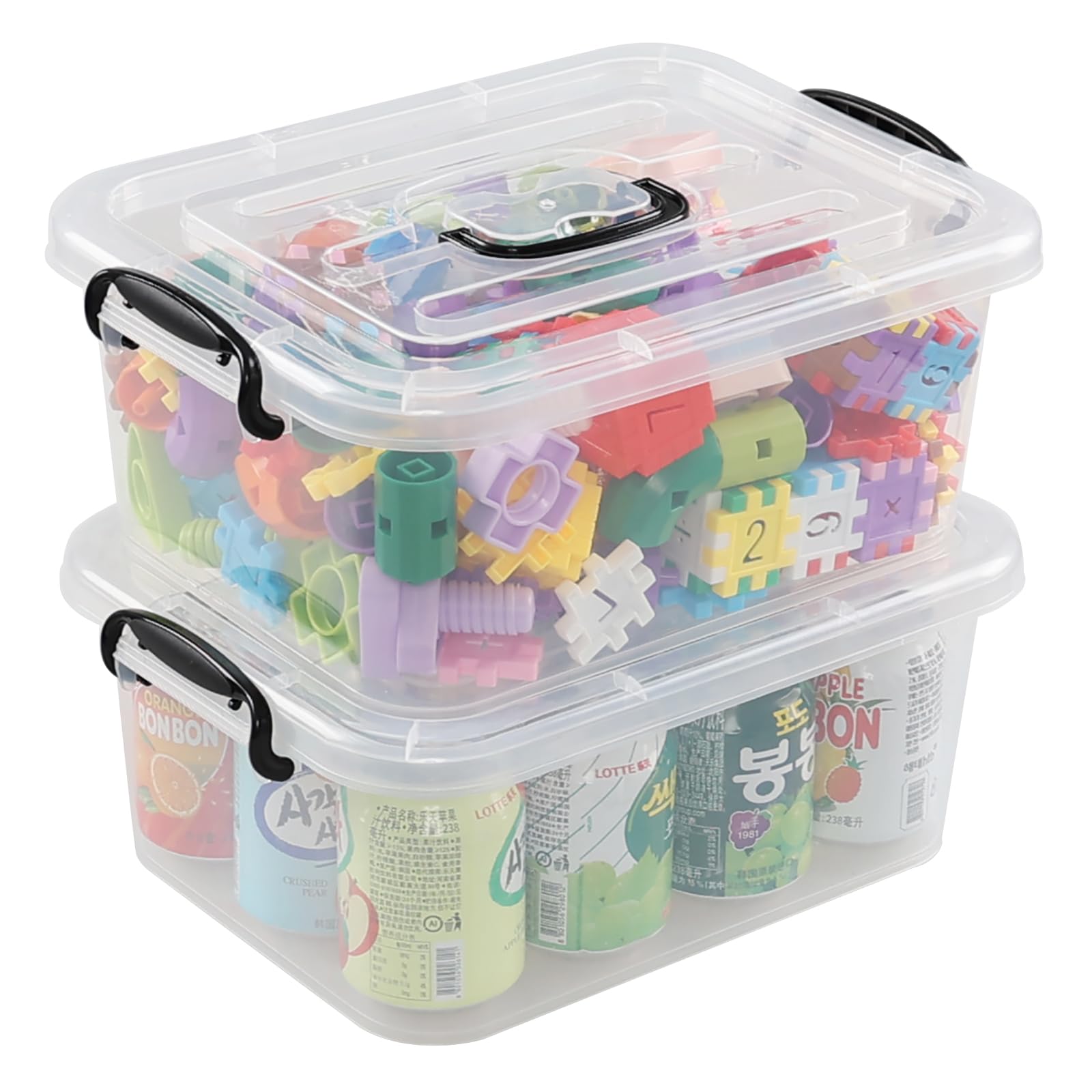 Quickquick 8 L Plastic Latching Box with Handle, Storage Latch Bins with Handles, Clear, 2 Packs