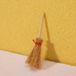 5pcs Halloween Mini Handmade Craft Straw Brooms with Red Rope,Mini Witches Prop Broom Models for Halloween Party Decorative Accessory Hangings Decorations