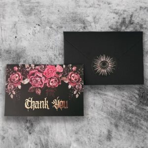 (25/box) Gothic Rose Thank You Cards with Envelopes, 4" x 6" Professional Thank You Card, Classy Thank You Notes, Perfect for Small Business, Wedding, Graduation, Baby Shower, Bridal Shower, Parties