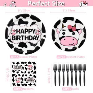 160 Pack Cow Print Party Supplies Cow Birthday Party Decorations Farm Barn Pink Cow Theme Party Tableware Set-Cow Print Plates and Napkins for Holy Cow Theme Baby Shower Farm Party Supplies Serves 40